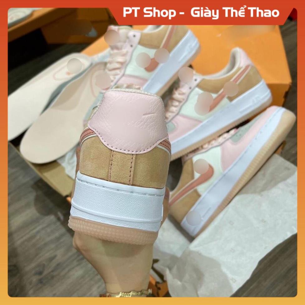 [Hàng Sịn- FreeShip] Giày AF1 Hồng Trắng Vàng Cát thấp , Giầy Air Force Trắng Hồng Mõm Xám Da Lộn Hot Trend