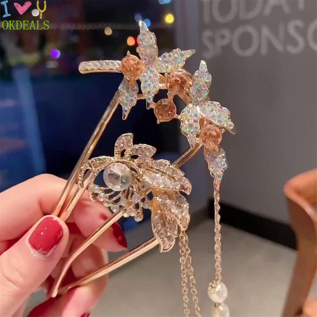 Trâm cài tóc hình chữ u đính đá và ngọc trai thời trang cho nữ