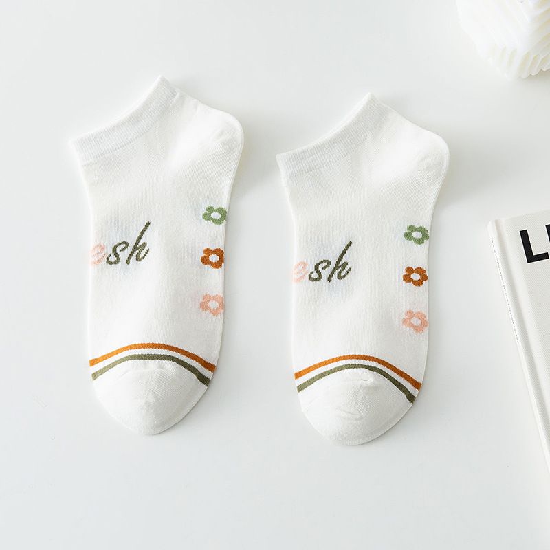 Set 5 đôi tất cổ ngắn hoa xanh cotton siêu xinh BAG U TATMIX078-hoaxanh