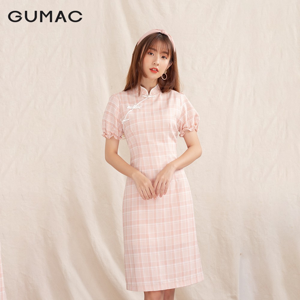 Đầm nữ thiết kế cổ tàu tay ngắn GUMAC màu hồng ôm body mới thời trang nữ đủ size DA10129 | BigBuy360 - bigbuy360.vn