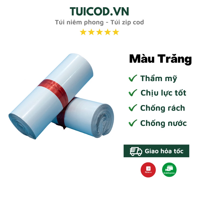 Cuộn 100 Túi Gói Hàng Trắng, Túi Đóng Hàng Tự Dính Trắng Giá Xưởng