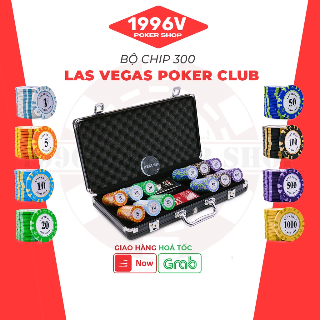 Vali 300 chip Poker có số, phỉnh poker Las Vegas chip set Pocker đất nung - 1996V Poker Shop