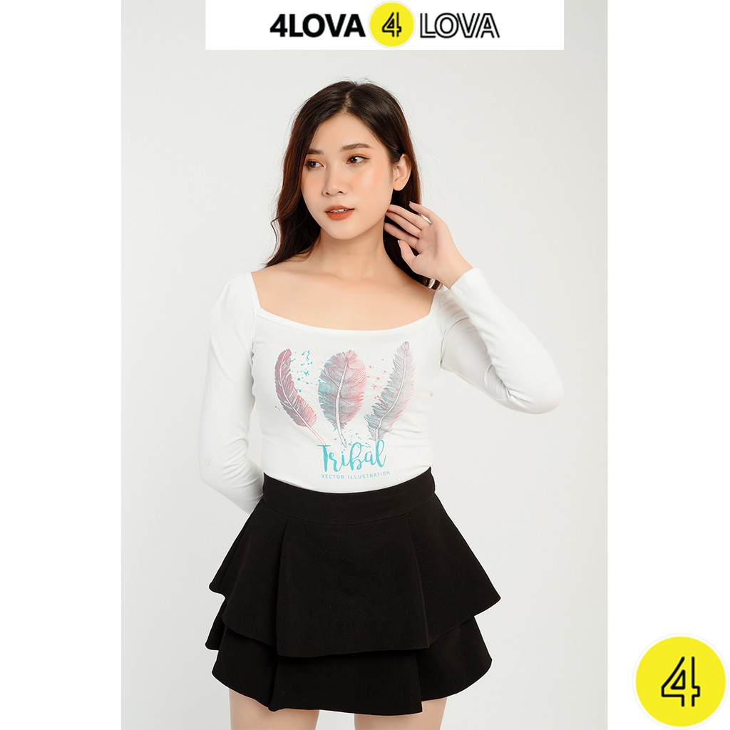Áo thun dài tay nữ cổ vuông quyến rũ 4LOVA chất cotton mềm mại co giãn tốt