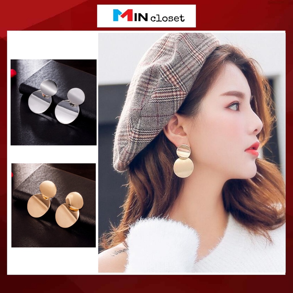 𝑭𝑹𝑬𝑬𝑺𝑯𝑰𝑷  Bông tai bảng tròn màu vàng , bạc kiểu dáng sang chảnh phong cách hàn quốc hiện đại dành cho nữ