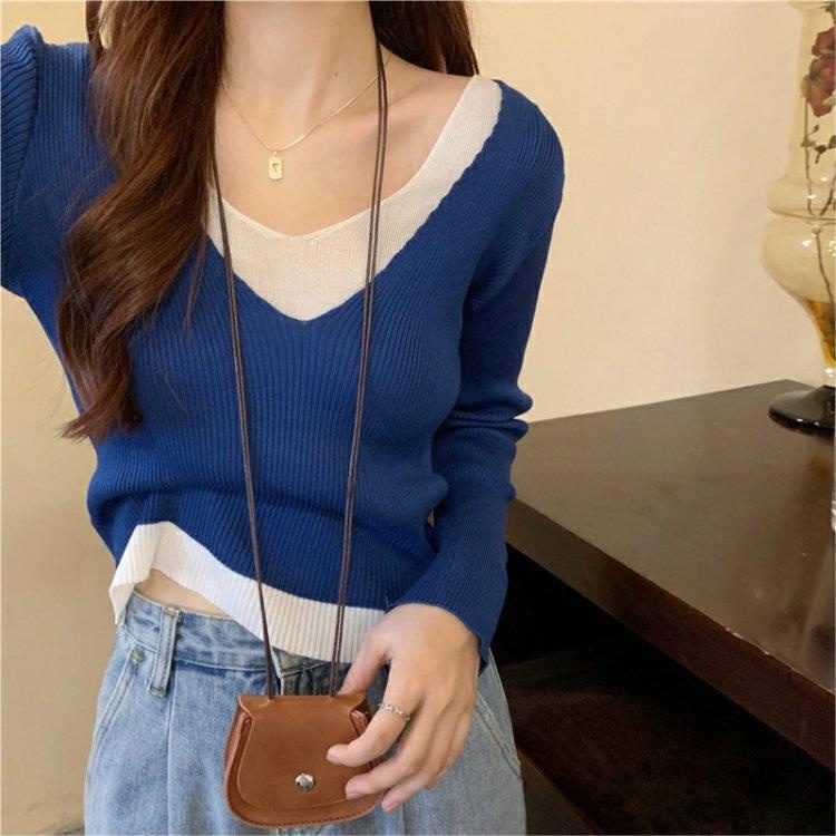 Áo thun ZHELIHANGFEI dài tay giả hai lớp phối quần lưng cao thời trang sành điệu