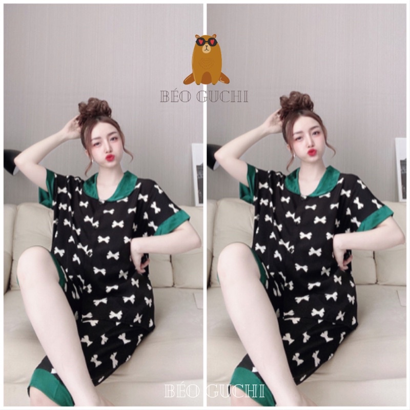 Lửng Cổ Sen 50-110kg K3LCS Béo Guchi Bigsize Pijama Lụa cao cấp mềm mịn - Đồ bộ nữ