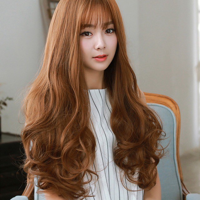 Tóc giả nữ cả đầu xoăn đuôi dài / Tóc giả nguyên đầu dành cho nữ phong cách Hàn Quốc