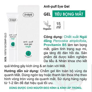 Kem mắt, anti- puff eye gel sage 15 ml, eye cream, kem dưỡng mắt, tan bọng mắt, giảm thâm quầng
