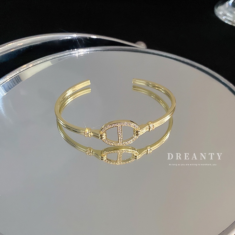 Vòng Tay Hở Đính Đá Zircon Hình Mũi Heo / Oval Phong Cách Mới 2022