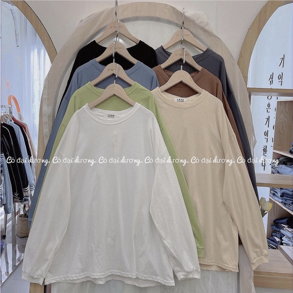 TG51 C4T5 Áo Phông Trơn Dài Tay Cotton Tay Bo Hàng Quảng Châu, Áo Phông Nam Nữ Mặc Cực Xinh