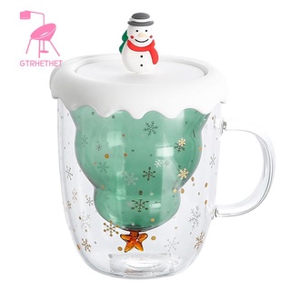 Cốc thủy tinh hai lớp hình cây thông noel kèm nắp và tay cầm 300 Ml