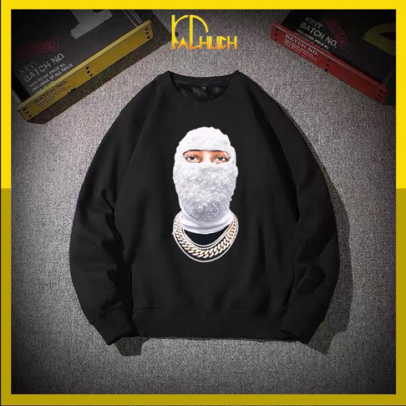 Áo sweater nam in hình mặt người ngầu chất style
