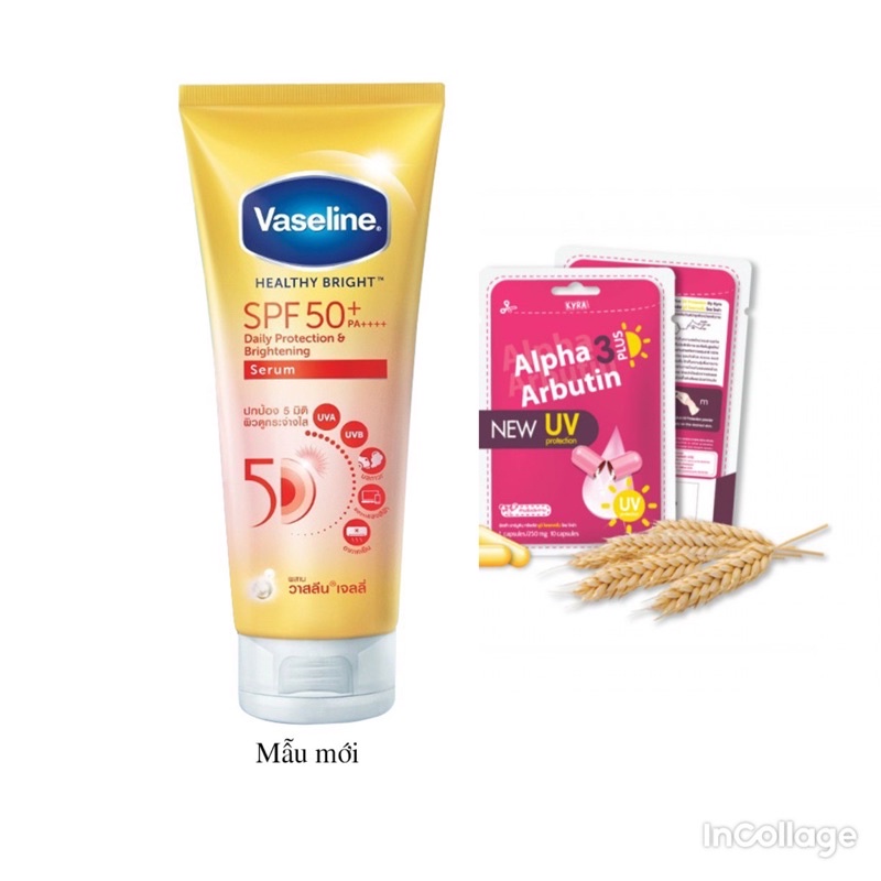 Combo viên kích trắng da &amp; dưỡng body Vaseline 50x - 320ml thái lan