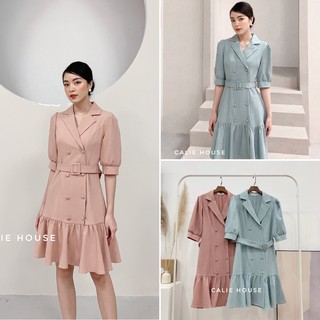 Váy đũi đuôi cá cổ vest kèm đai thời trang công sở calie house v171