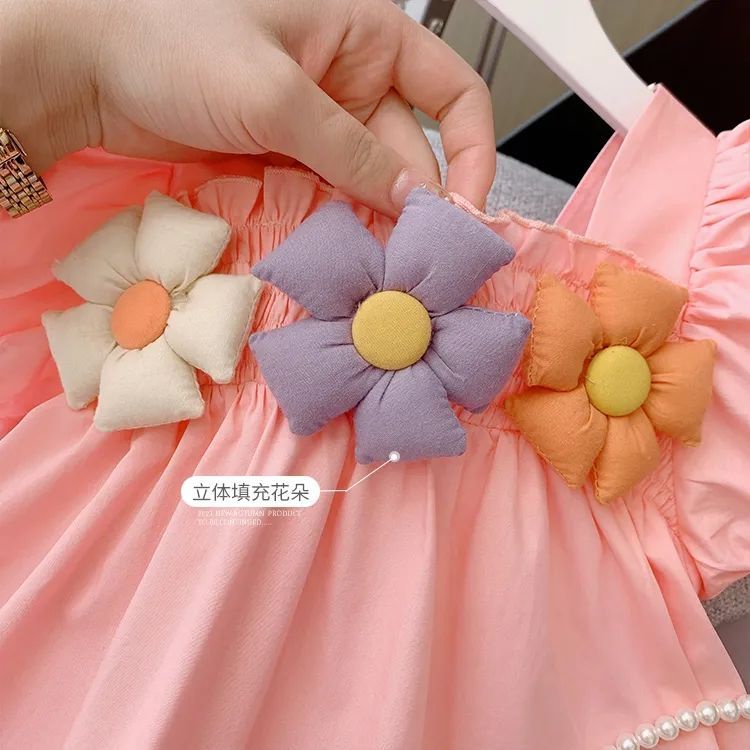 Mới Đầm Tay Phồng Cổ Vuông Thời Trang Xinh Xắn Cho Bé Gái