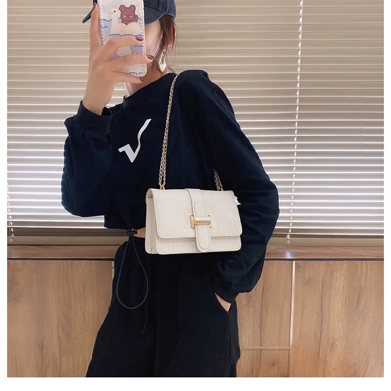 [AFF4SMA giảm đến 25K đơn 99K] Túi xách nữ, túi đeo chéo vân da cá sấu khóa chữ H trẻ trung thanh lịch BELI05