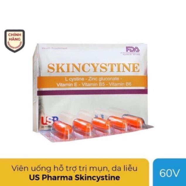 Skincystine US Pharma viên uống hỗ trợ trị mụn, bệnh da liễu, Hộp 60 viên