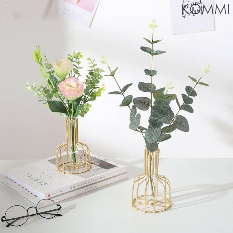 Bình hoa thủy tinh khung kim loại phong cách Bắc Âu trang trí phòng khách