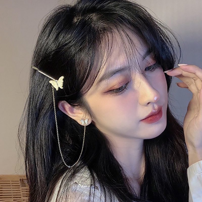 Bông Tai Dáng Dài Hình Bướm Phối Dây Xích Phong Cách Độc Đáo Thời Trang Cho Nữ