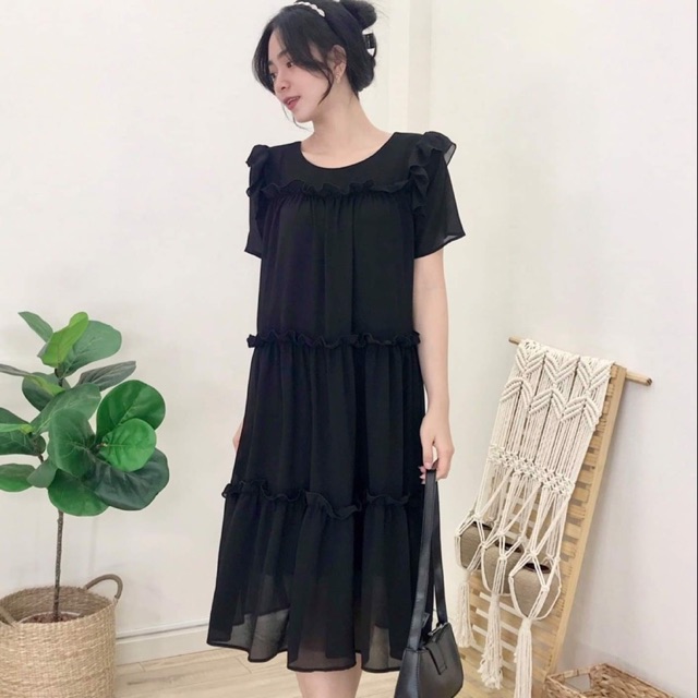 đầm suôn voan 2 lớp (bầu bí bon chen)