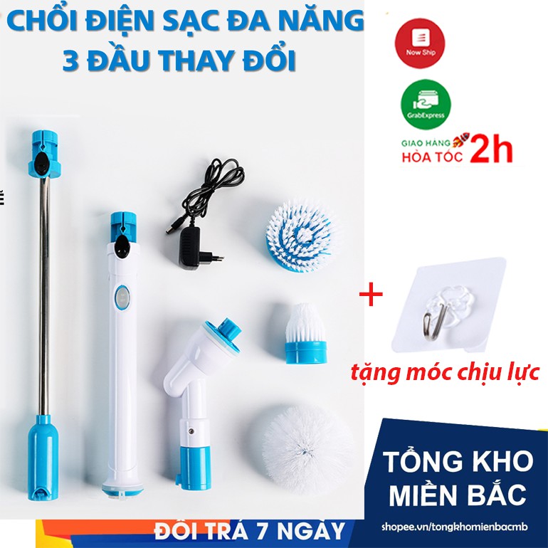 Chổi điện sạc đa năng 3 đầu thay đổi Spin 300 RPM (tặng móc chịu lực)