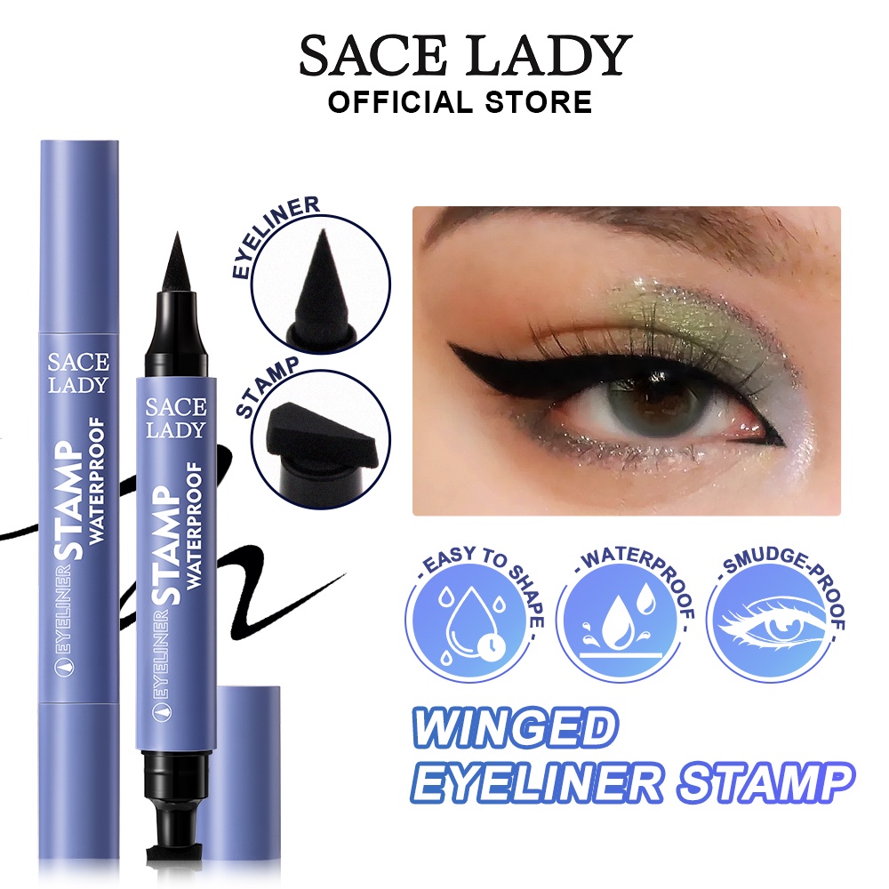 Sace Lady 2 Cái/bộ Bút Kẻ Mắt Tem Chống Thấm Nước Chống Nhòe Có Sắc Tố Cao Có Cánh Dạng Lỏng Kẻ Viền Mắt Prettyhat