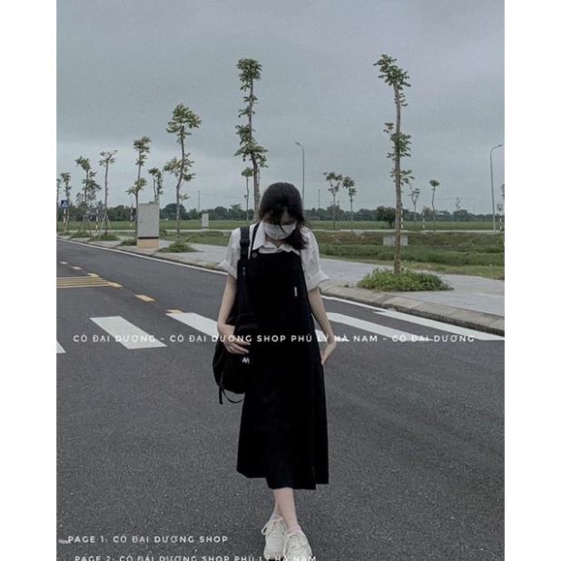 [Xả kho] Váy Yếm Đen Dáng Dài Phong Cách Hàn Quốc Siêu Xinh (Hàng Sẵn)