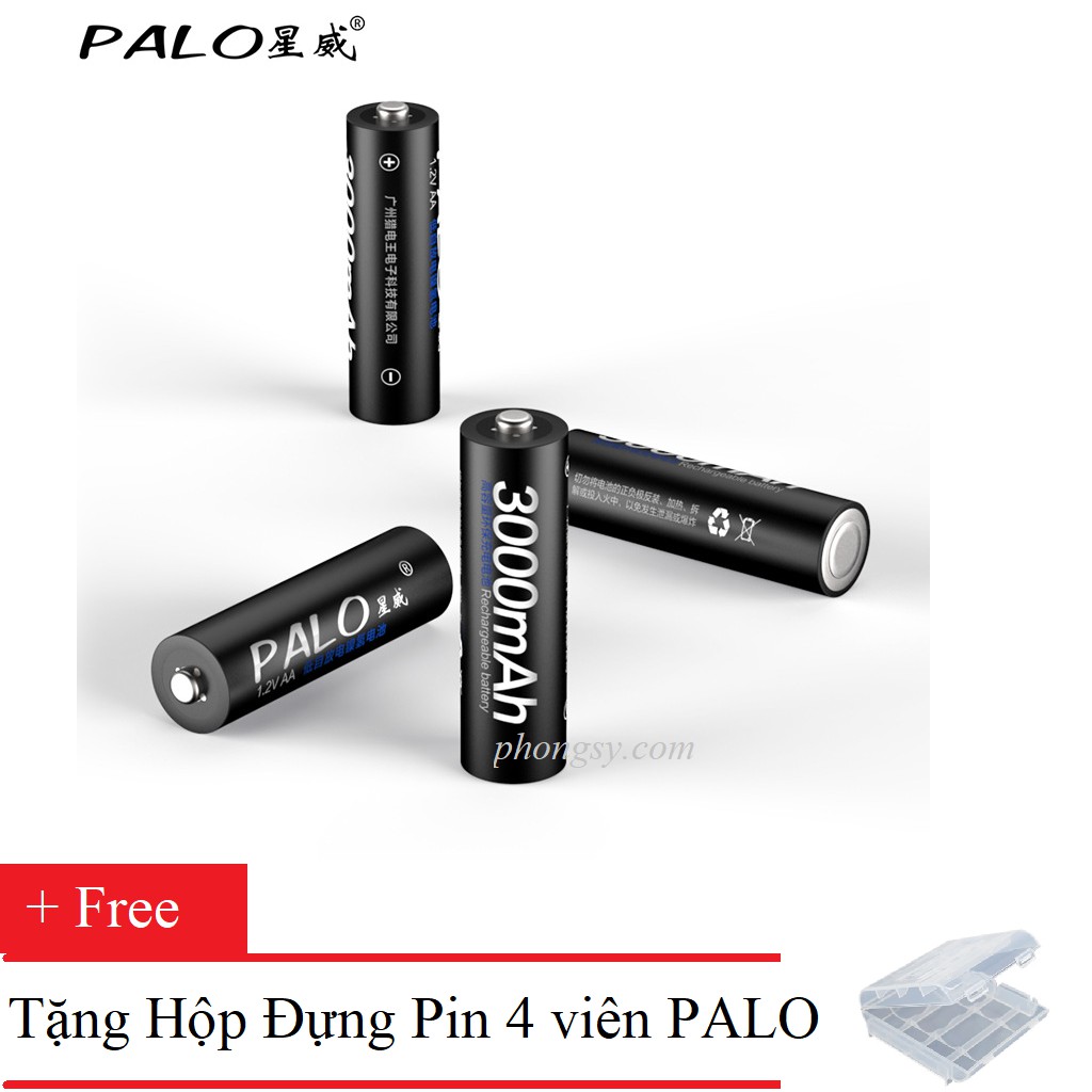 Bộ 4 viên Pin sạc AA Palo 3000mAh màu đen dùng cho mic karaoke ,máy đo huyết áp,đồ chơi...