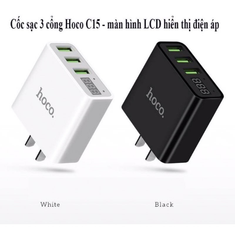 Cóc sạc 3 cổng usb 3.0A hoco C15 chính hãng