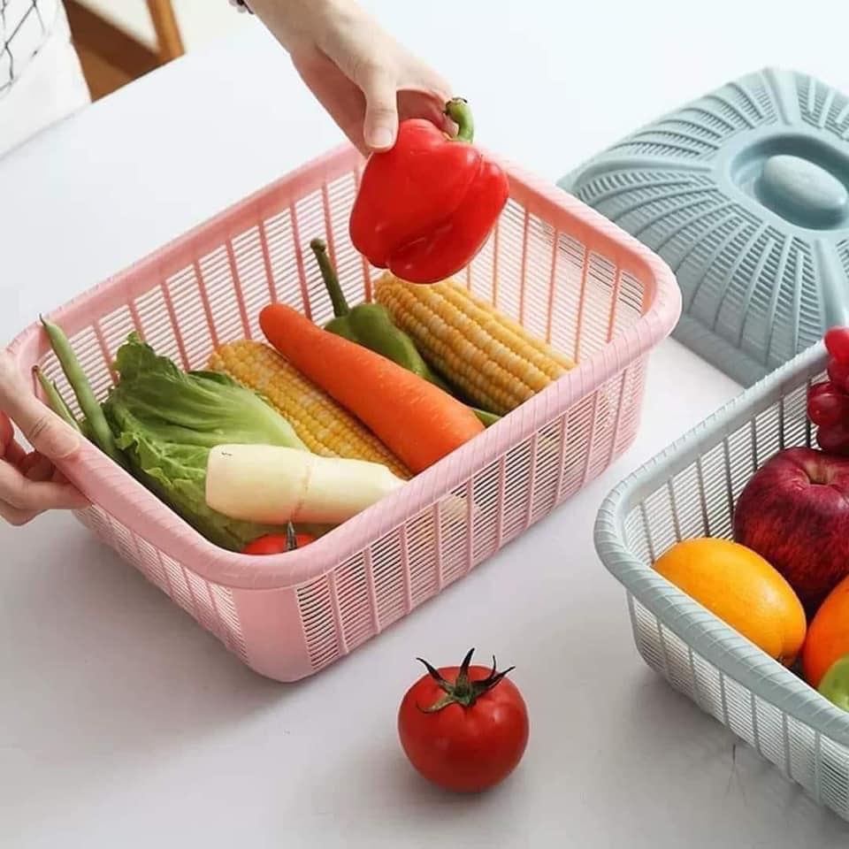 Rổ Nhựa Vuông đựng hoa quả ,rau củ Có Nắp Đậy siêu tiện lợi(kích thước 29 x22x 10 cm)