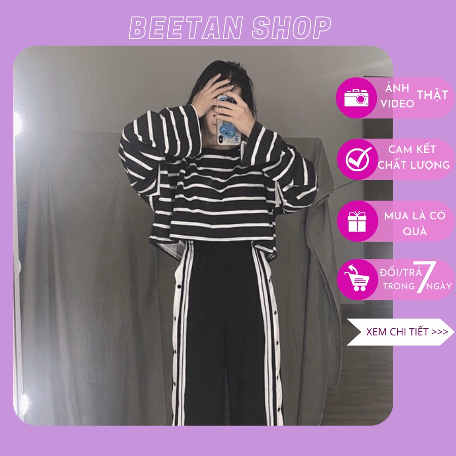 Áo croptop nữ kẻ sọc dài tay ống rộng - áo coptop form rộng dưới 60kg