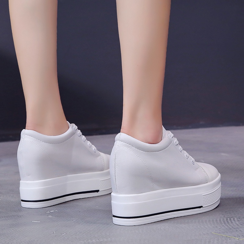 Giày thể thao IELGY đế xuồng buộc dây chống nước tăng chiều cao phong cách Hàn Quốc cho nữ