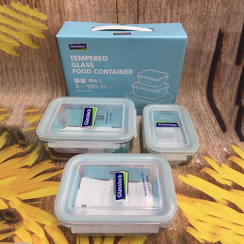 Bộ 3 hộp thủy tinh GL1044 (400ml,715ml,1100ml) - Made in Korea