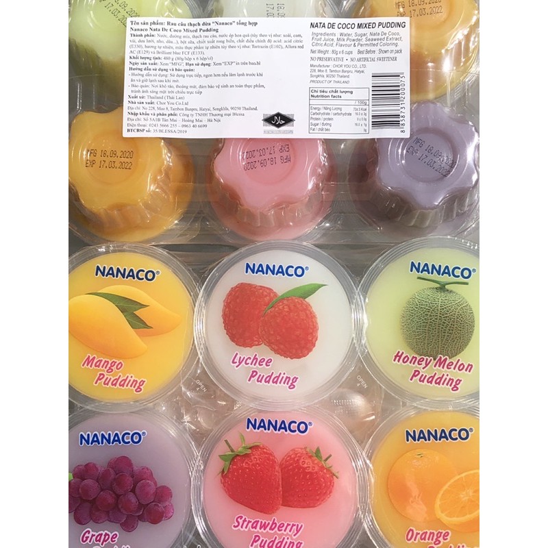 Rau câu thạch dừa vỉ to 6 hiệu Nanaco Thái Lan 480g