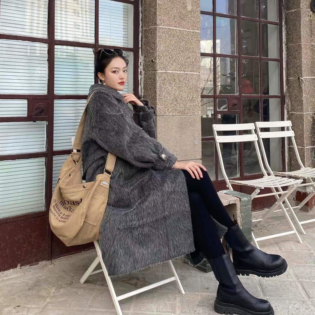 ﹍№♈Túi Tote Vải Canvas Đeo Chéo Vai Với Sức Chứa Lớn Phong Cách Thu Đông Dành Cho Nữ