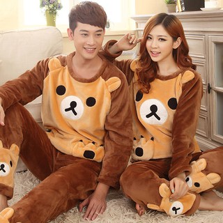 Bộ đồ ngủ đôi lót nhung dày dặn mùa thu đông Bộ đồ ngủ giữ ấm nam dài tay size to