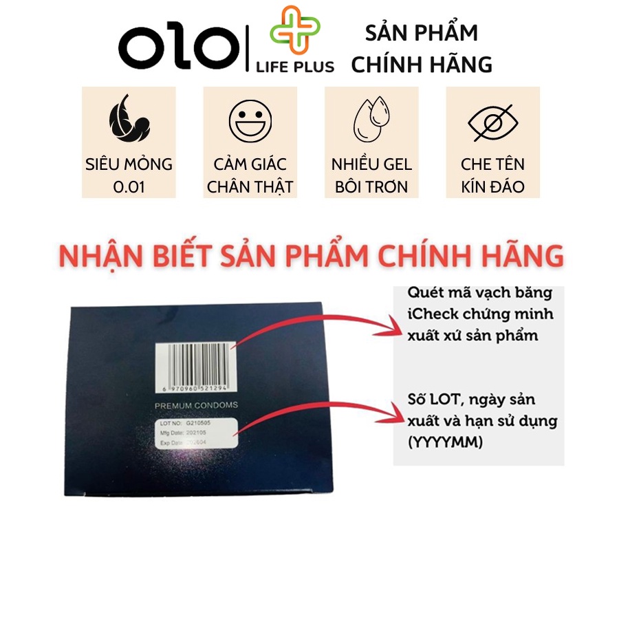 Bao cao su Siêu Mỏng OLO Feeling Ultrathin Tăng Thời Gian QH Nhiều Gel Hộp 10 bcs - Tặng Bao Cao Su LP01-Life Plus Store