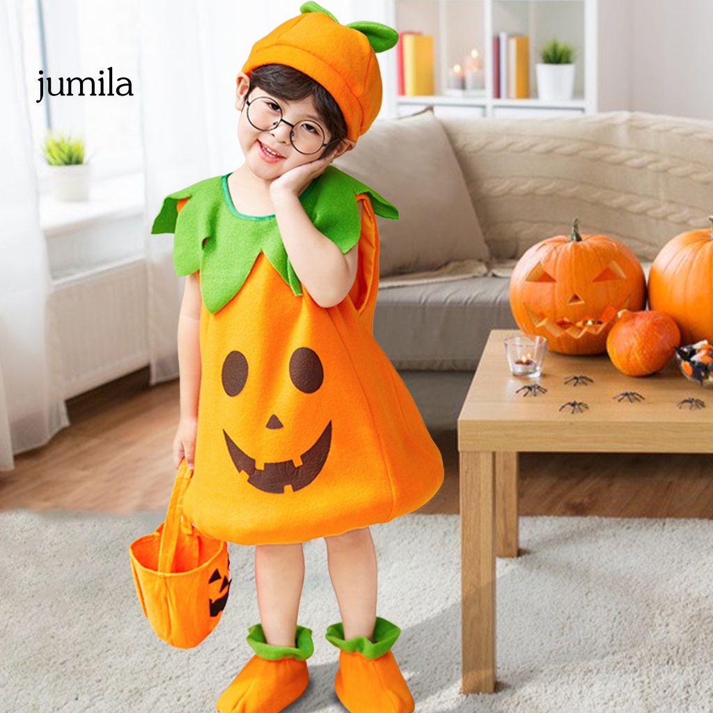Đầm Thun Spandex Sát Nách Kèm Nón Hình Bí Ngô Halloween Cho Bé Gái