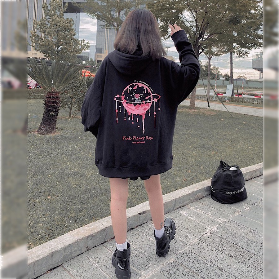 Áo khoác Hoodie THE FOX áó khoác nỉ bông dáng Unisex Form rộng phong cách Ulzzang in hình Planet Rose