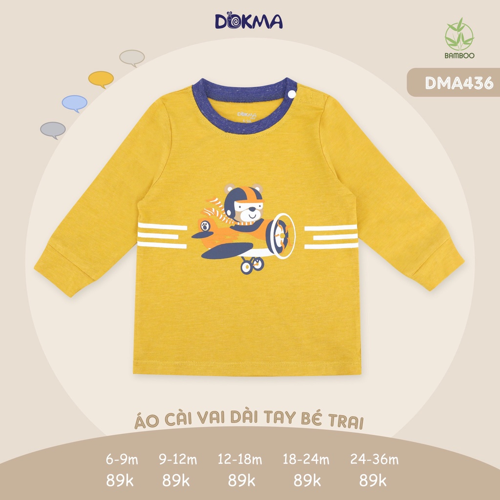 DMA436 Áo dài tay bé trai Dokma vải sợi tre mỏng (9-36M)