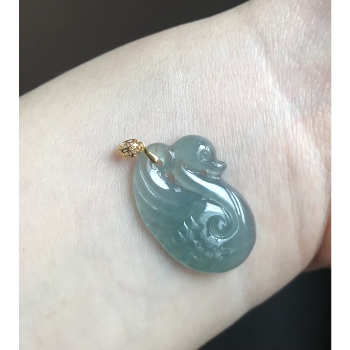 Mặt thiên nga Jadeite Jade A thiên nhiên móc gold 18K
