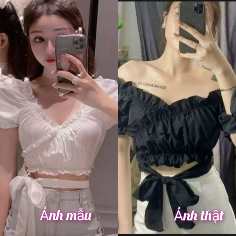 Áo buộc dây nơ eo trước - áo kiểu croptop dáng điệu đà . mã A13