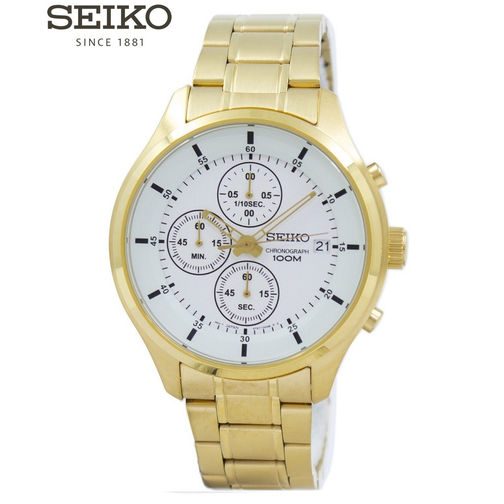 Chính hãng Thương hiệu Japan ,Đồng hồ nam Seiko SKS544P1 Chronoragph - Dây Kim Loại Mạ Vàng - Mặt Trắng Bảo hành 5 năm