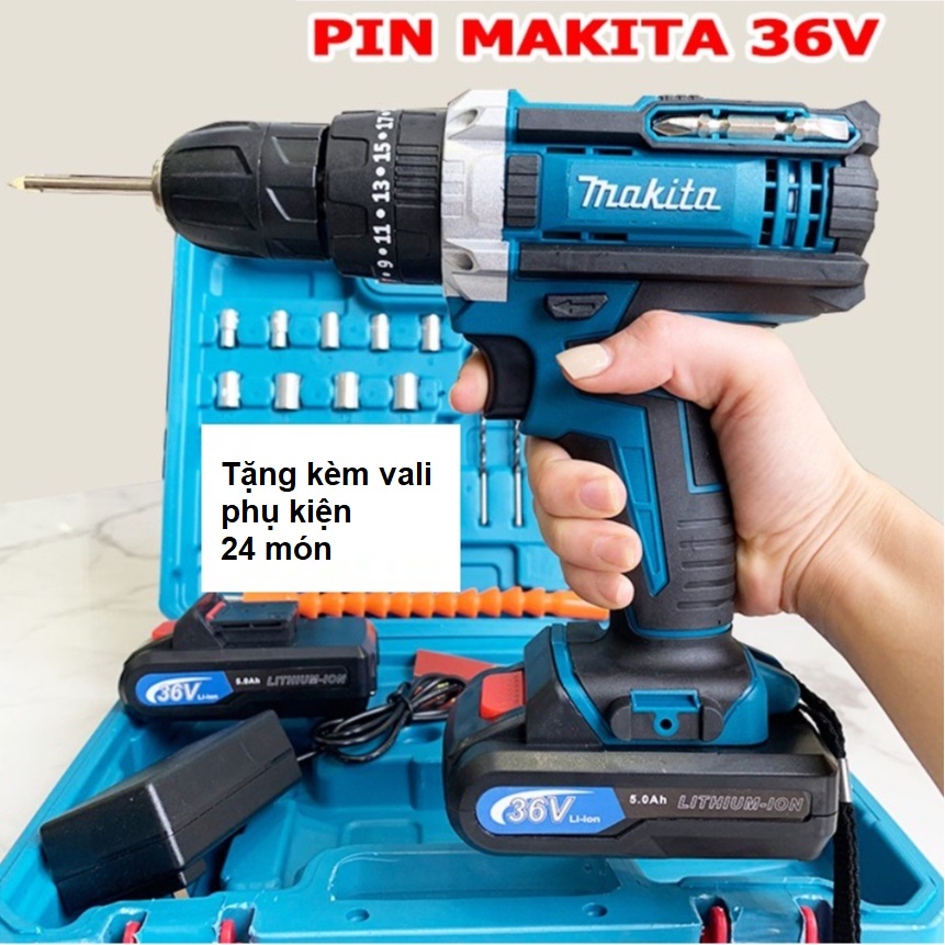 (HCM) Máy Khoan Pin Bê Tông Ba Chức Năng 36V MA-KI-TA Có Búa Tặng Kèm 24 Mũi Khoan Vít Các Loại