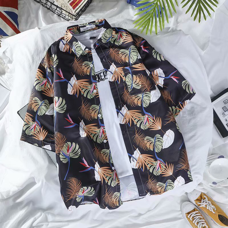 Fashion Leaf Pattern Men's Short Sleeve Shirt