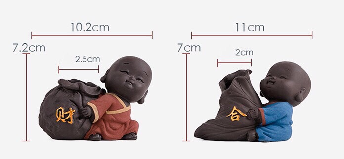 Bộ 8 tượng chú tiểu gốm tử sa có bình cắm trang trí phong thủy tphcm