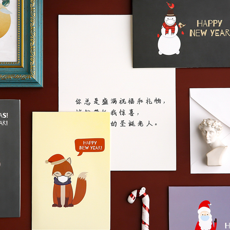 Bộ 6 Thiệp Giáng Sinh X-Mas Hình Động Vật Hoạt Hình Dễ Thương Kèm Phong Bì