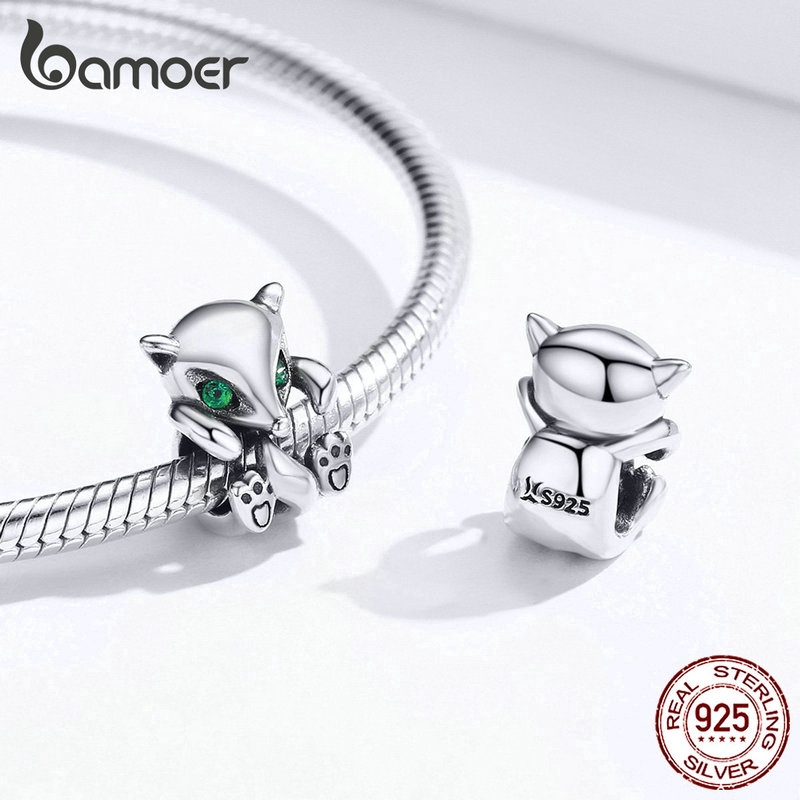 Hạt charm hình hồ ly đính đá Bamoer dùng trang trí đồ trang sức chuyên dụng