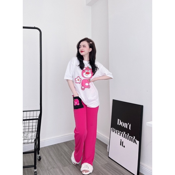 Set áo cotton gấu quần thêu gấu túi xinh xắn hình thật