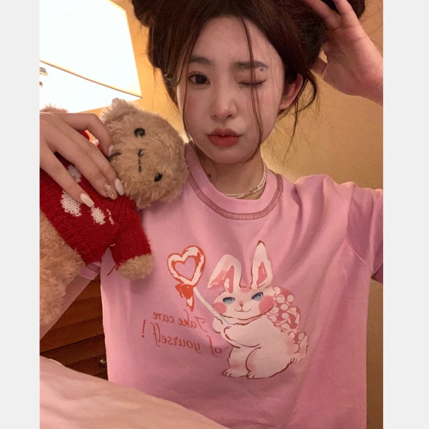 Áo Thun Crop Top Tay Ngắn Cổ Tròn Dễ Thương